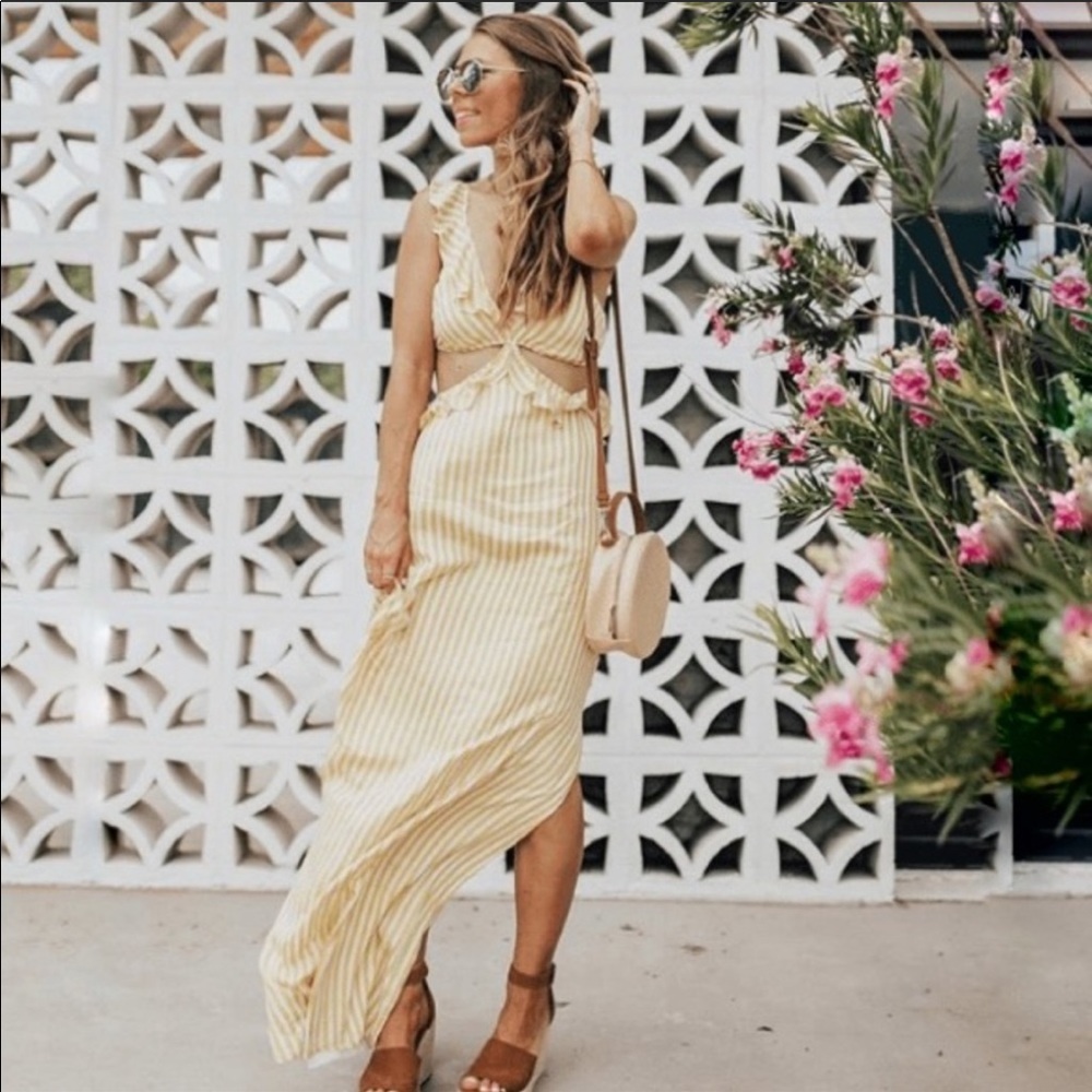 4SI3NNA Cutout Ruffle Maxi Dress Stripe